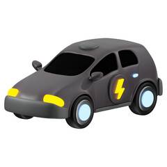 3D electric car icon. 3D icon render of electric car with transparent background.