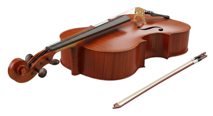 Isolated upright cello on surface with bow instrument ready for performance and practice