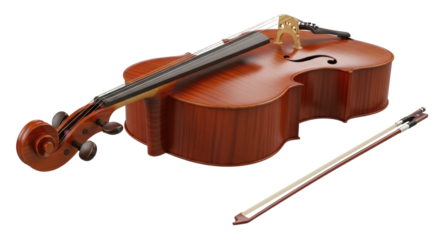 Isolated upright cello on surface with bow instrument ready for performance and practice