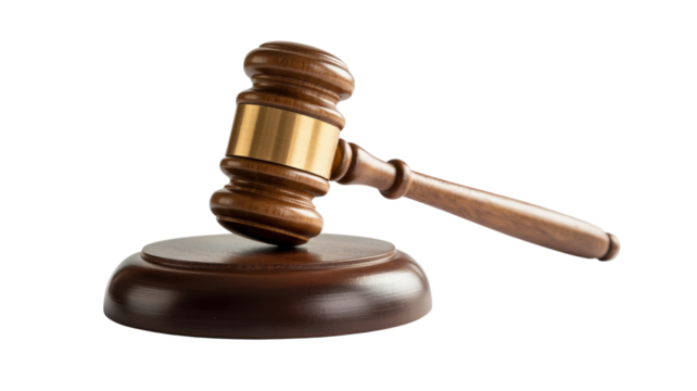 Wooden Gavel with Brass Band isolated on a transparent background