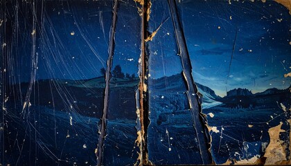 Tattered old book open to landscape pages