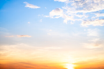 Beautiful , luxury soft gradient orange gold clouds and sunlight on the blue sky perfect for the...
