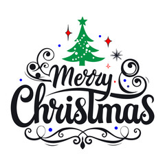 Merry Christmas greeting card with festive decorations and holiday lettering