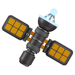 3D satellite icon. 3D icon render of satellite with transparent background.