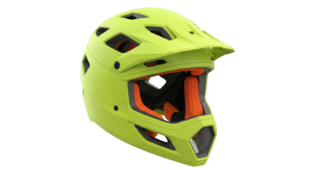 Isolated lime green mountain bike helmet protects cyclists during extreme sports activity