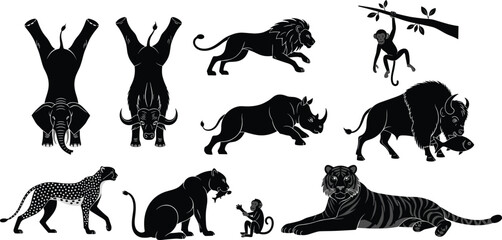 Wild animal silhouettes in playful and dynamic poses, vector illustration for editorial storytelling, wildlife education, and conceptual nature themes © Sagar
