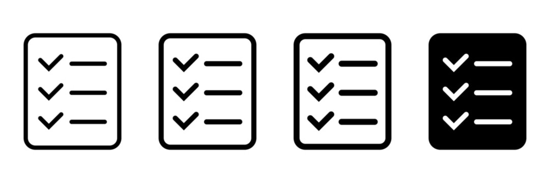 Checklist Icon Set – Document and Questionnaire Symbols, Task List and Productivity Signs.