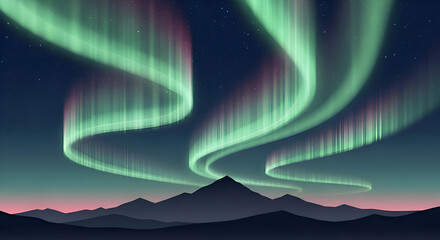 Fantasy Aurora Borealis Over Mountains Vector