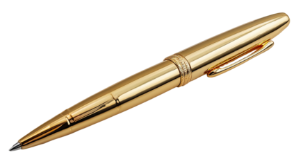 Luxurious gold writing instrument, rendered on a dark background, showcasing its shiny metallic finish