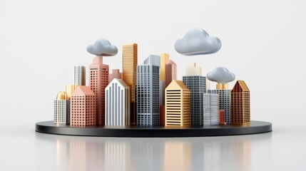 Modern City Architecture with Clouds and Creative Design Elements