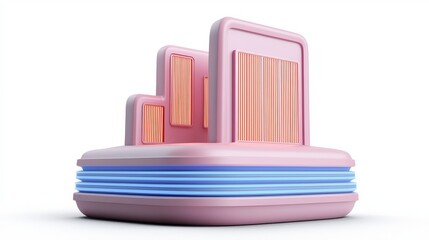 Futuristic Data Migration Illustration with Stylized Architectural Features