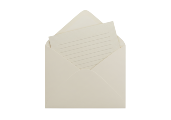 Isolated open envelope with a lined notecard inside for invitation or business marketing