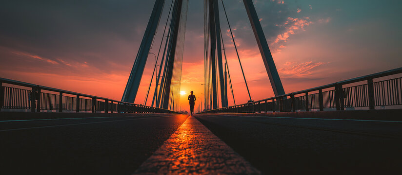 running in the bridge at sunset - Powered by Adobe