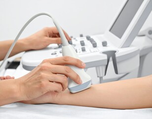 Medical professional performing an ultrasound scan on a patient's arm