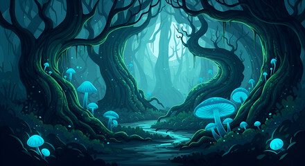 Enchanted Bioluminescent Forest Vector Background
