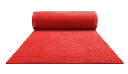 A rolled out red carpet, digitally rendered with a black background