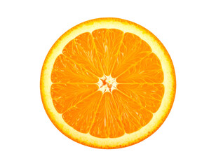 Slice of vibrant orange fruit with juicy segments on black