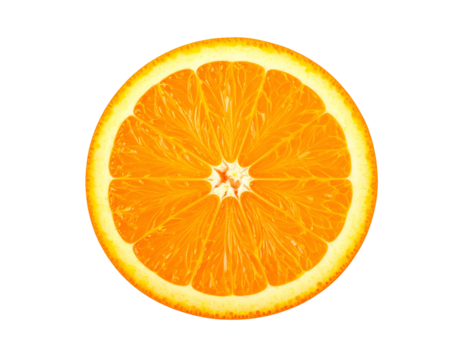 Slice of vibrant orange fruit with juicy segments on black