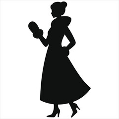 Elegant Woman Silhouette in Winter Dress with Classic Muff Handwarmer Vector Art. Stylish Female Figure for Cold Weather Fashion, Historical Attire, and Seasonal Designs.