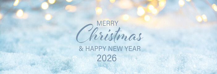 christmas greeting card with snow and bokeh light