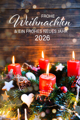 Advent wreath - Christmas spirit - fourth Advent - Christmas greeting card with red burning candles