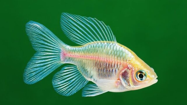 Close up of a golden white fish with translucent fins against a green background image view green screen fish video