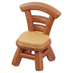 3D chair icon. 3D icon render of chair with transparent background.