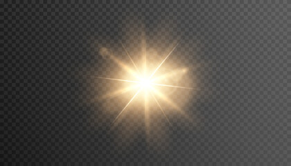 Gold star illustration. Vector transparent sunlight special lens flare light effect.