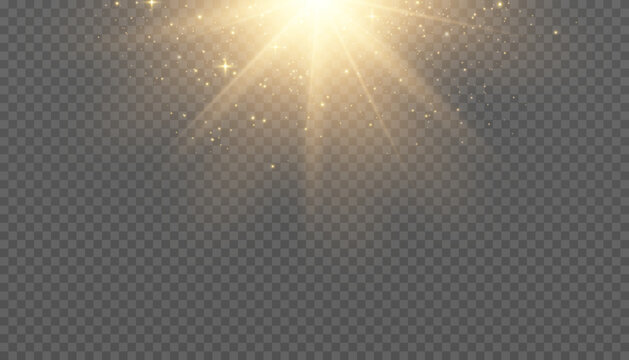 Light overlay, sun rays, transition, lens, sun glare with slight highlights of New Year's bright light, festive mood, vector graphics.