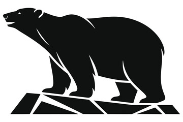 Arctic Polar Bear Silhouette Standing on Ice Floe Vector Illustration. Minimalist Black and White Icon for Winter, Climate Change, Conservation, or Nature Logo Design.