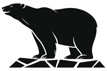  Black Silhouette Polar Bear on Ice Floe Winter Arctic Vector Illustration – Minimalist Monochrome Wildlife Graphic for Eco, Climate & Seasonal Projects