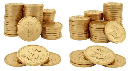 Luminous Dollar Coins Arrayed in Stacks Symbolizing Financial Prosperity and Wealth Accumulation Golden Currency Stacks for Investment Plans and Economic Growth High Value Assets