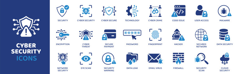 Cyber Security - Icon Collection. Thin Line Set Contains Such Icons As Security, Technology, Cyber Crime, Password, Malware, Data Leak, Email Virus, Hacker, Firewall And More. Simple Web Icons Set.