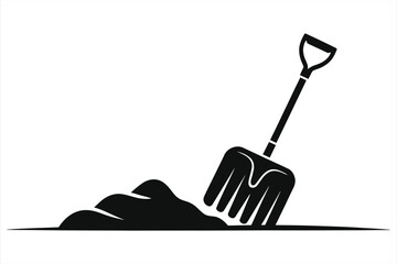 Winter Snow Shovel and Snow Pile Vector Illustration – Black Silhouette Icon for Snow Removal, Winter Tools, Cold Weather, Seasonal Cleanup, Outdoor Equipment, Minimalist Design
