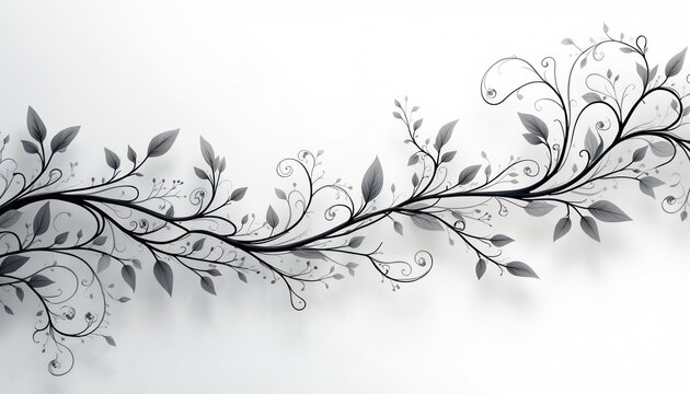 Elegant illustration of tree branch with leaves on white. Floral design with nature theme. Natural decoration, graphic elements for invitations, cards. Eco friendly backdrop for presentations,