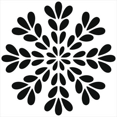 Stylized snowflake mandala vector icon. Black floral winter ornament. Christmas holiday decoration element. Abstract geometric silhouette pattern. Simple flat nature logo symbol design
