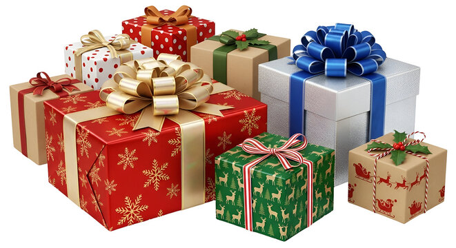 Festive Array of Holiday Presents Wrapped in Decorative Papers and Adorned with Ribbons Gifts for Christmas Celebrations Season of Giving Joyful Presents for Family and Friends Sparkling Christmas
