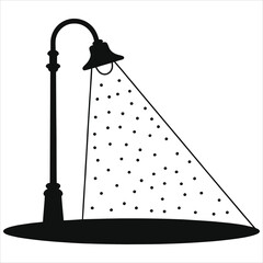 Winter Night Scene: Streetlight Shining in Snowfall - Vector Illustration. Cozy Atmosphere, Dark Silhouette, Cold Weather, Holiday Season, Cityscape Element.