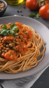 Vegane Linsenbolognese mit Vollkornpasta