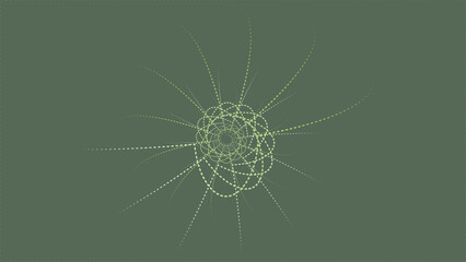 Dusty green background with subtle glow. High-quality design featuring a central, light-colored cosmic form.