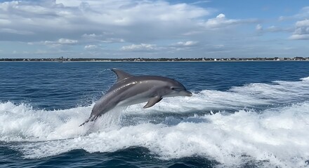 Fototapeta premium Dolphin jumping above ocean waves 