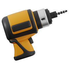 3D drill machine icon. 3D icon render of drill machine with transparent background.