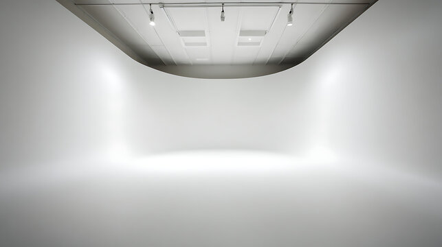 Seamless white studio cyclorama with overhead lighting background