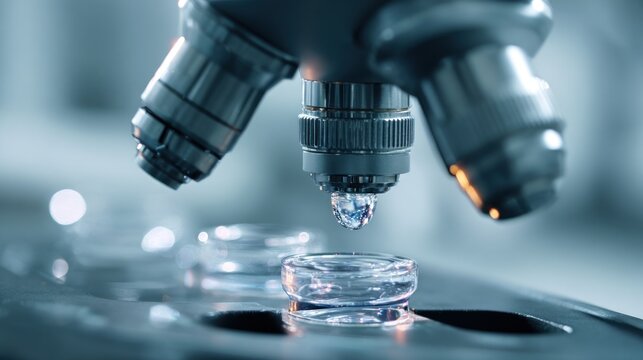 Precise microscope analyzing a transparent substance in a laboratory setting