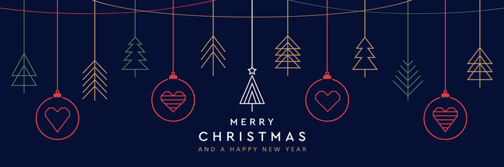 merry christmas card with hanging decoration in form of tree and heart vector illustration © krissikunterbunt