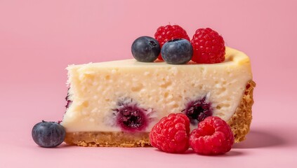 Creamy Slice of Joy, A Berry Dream. Soft Pink Delight with Berry Accents, and Golden Crust.