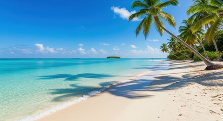 Idyllic Tropical Beach Paradise with Palm Trees and Turquoise Water Serenity