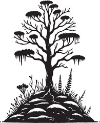 Obraz premium Moss Tree Artwork Black and White Minimalist Wall Decor