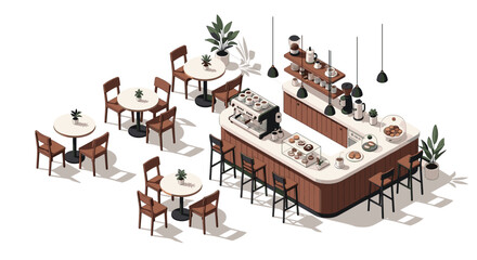 Inviting modern coffee shop interior with cozy seating and espresso bar, perfect for cafe branding and lifestyle visuals