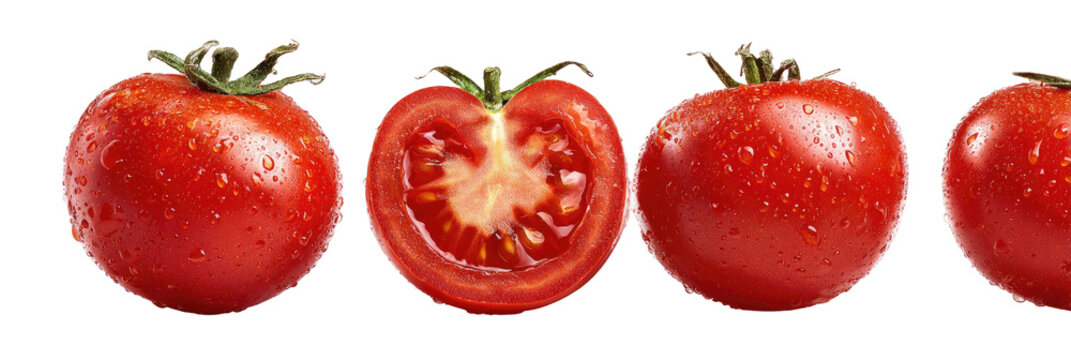 Fresh, whole and halved tomatoes